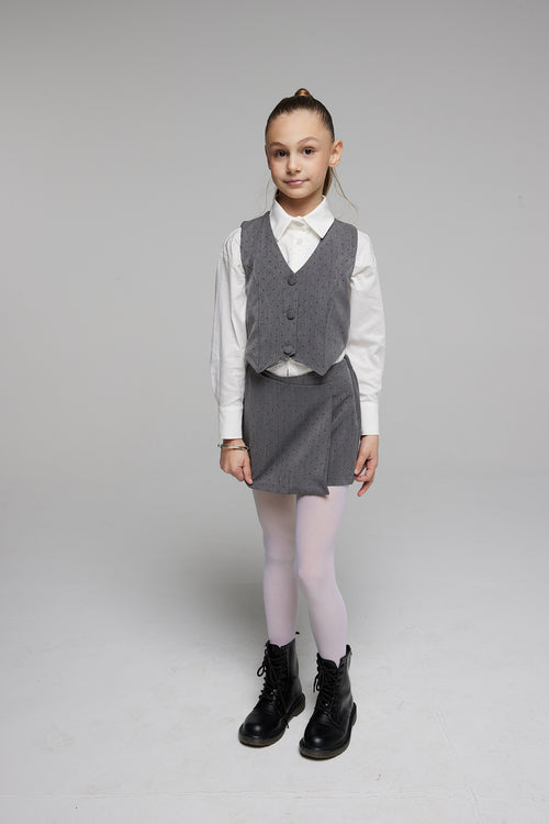 GILET SCOLLO PUNTA CON 3 BOTTONI STRASS