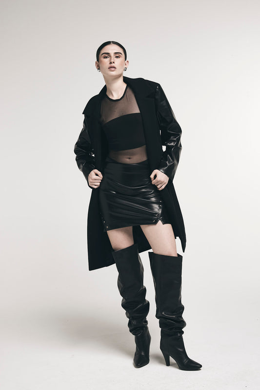 CAPPOTTO MONOPETTO CON MANICHE IN ECOPELLE - Amiuni